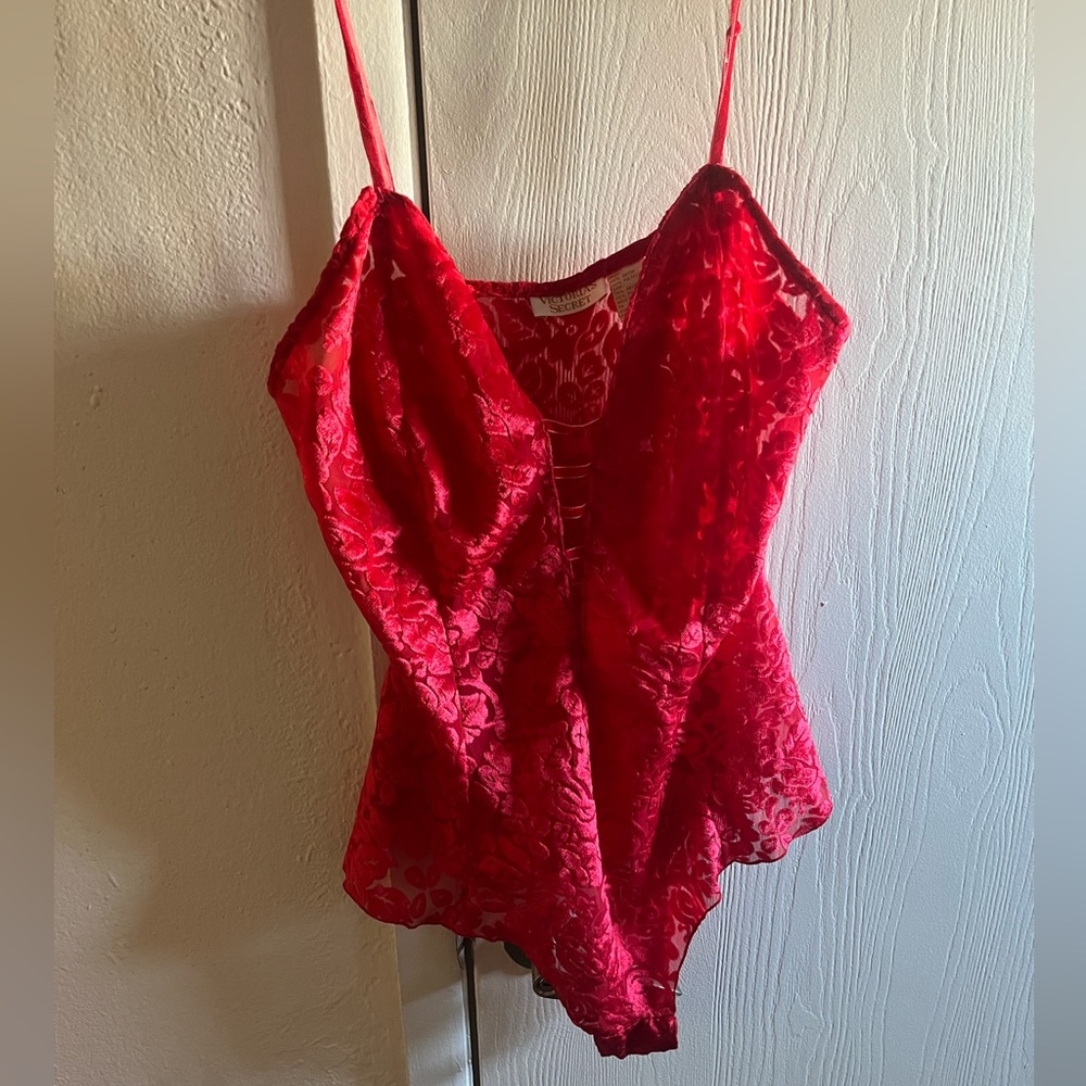 Victorias Secret Vintage Velvet & Mesh Bodysuit/romper, size large.